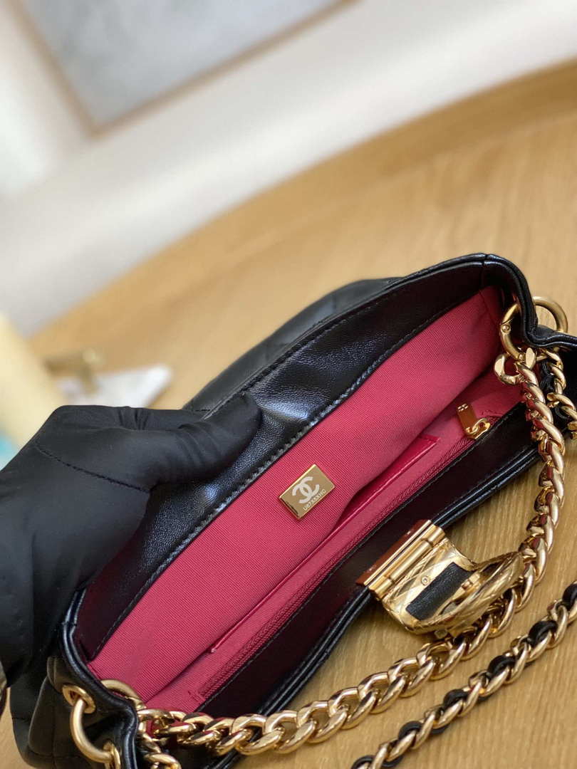 Chanel AS3476 HOBO Handbag Lambskin & Gold-Tone Metal Black - Default Title - View 8