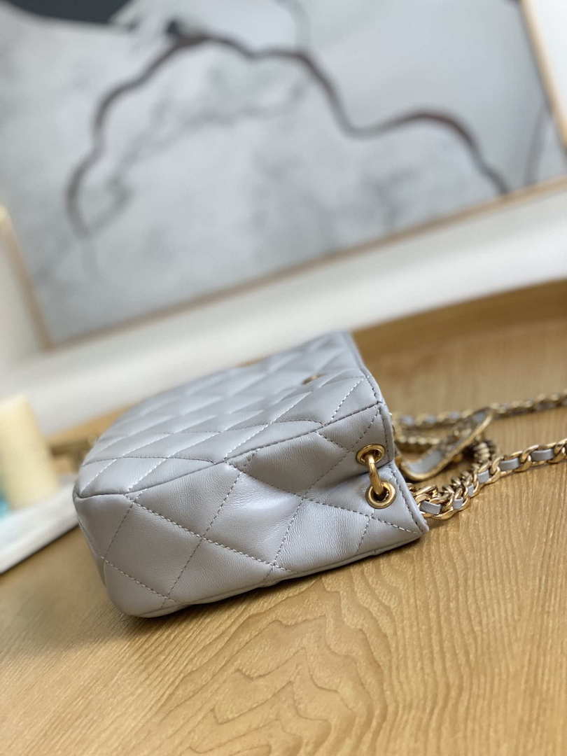 Chanel AS3476 HOBO Handbag Lambskin & Gold-Tone Metal Light Gray - Default Title - View 5