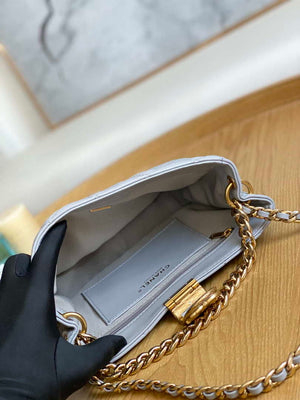 Chanel AS3476 HOBO Handbag Lambskin & Gold-Tone Metal Light Gray - Default Title - View 9