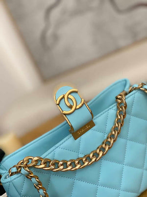 Chanel AS3476 HOBO Handbag Lambskin & Gold-Tone Metal Light Blue - Default Title - View 4