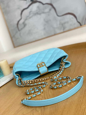 Chanel AS3476 HOBO Handbag Lambskin & Gold-Tone Metal Light Blue - Default Title - View 5