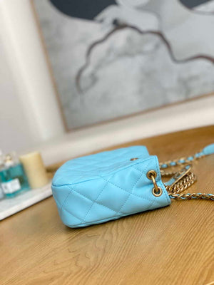 Chanel AS3476 HOBO Handbag Lambskin & Gold-Tone Metal Light Blue - Default Title - View 6