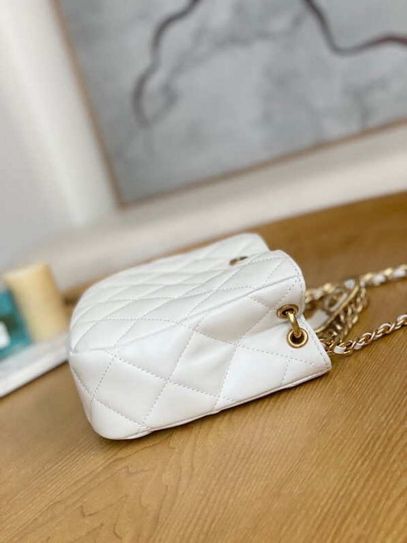 Chanel AS3476 HOBO Handbag Lambskin & Gold-Tone Metal White - Default Title - View 6