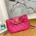 Chanel AS3476 HOBO Handbag Lambskin & Gold-Tone Metal Rose Red - Default Title - View 1