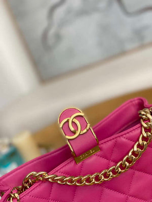 Chanel AS3476 HOBO Handbag Lambskin & Gold-Tone Metal Rose Red - Default Title - View 4