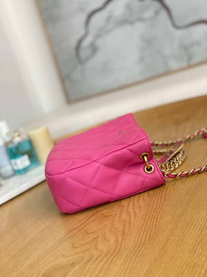 Chanel AS3476 HOBO Handbag Lambskin & Gold-Tone Metal Rose Red - Default Title - View 5