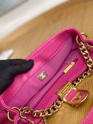 Chanel AS3476 HOBO Handbag Lambskin & Gold-Tone Metal Rose Red - Default Title - View 8