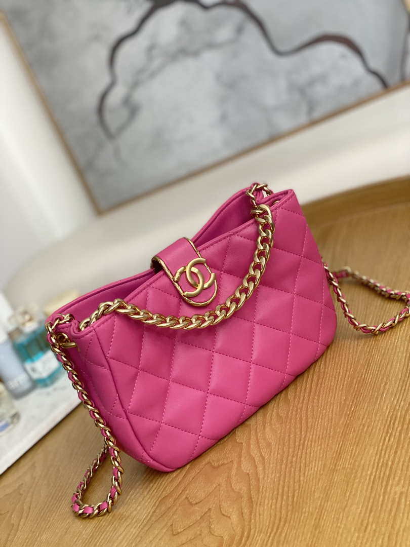Chanel AS3476 Hobo Handbag Lambskin Rose Red - Default Title - View 3