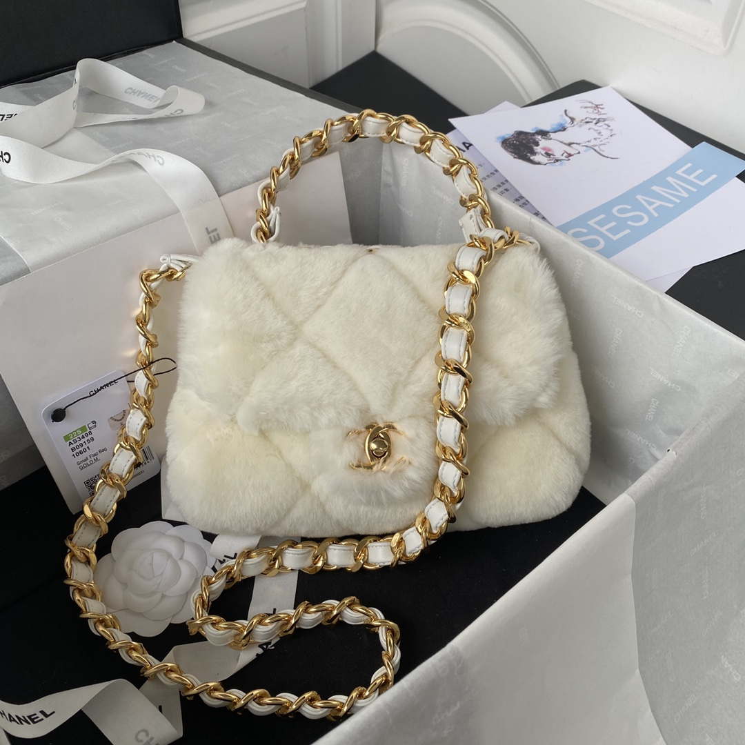 Chanel AS3498 Flap Bag Shearling Beige - Default Title - View 1
