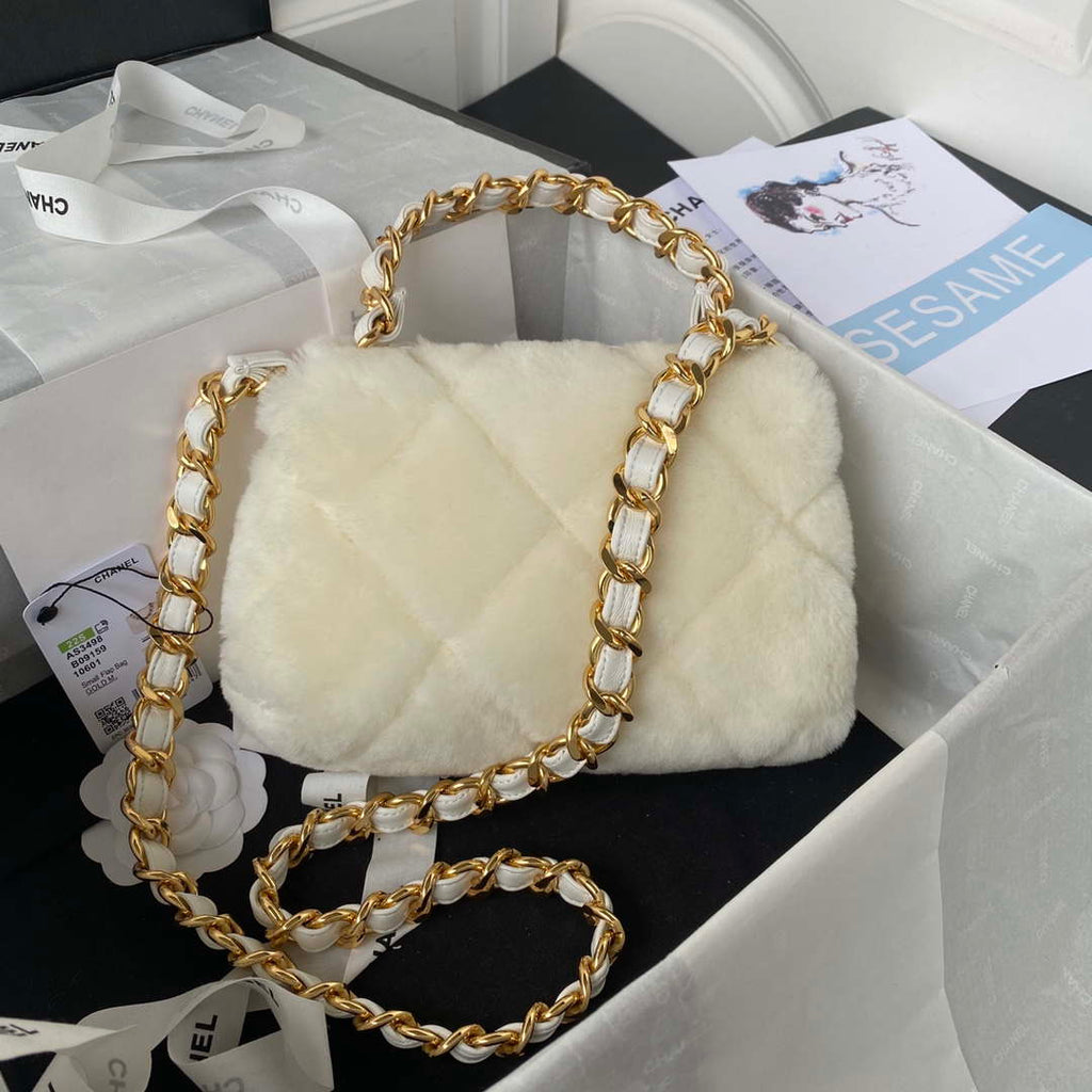 Chanel AS3498 Flap Bag Shearling Beige