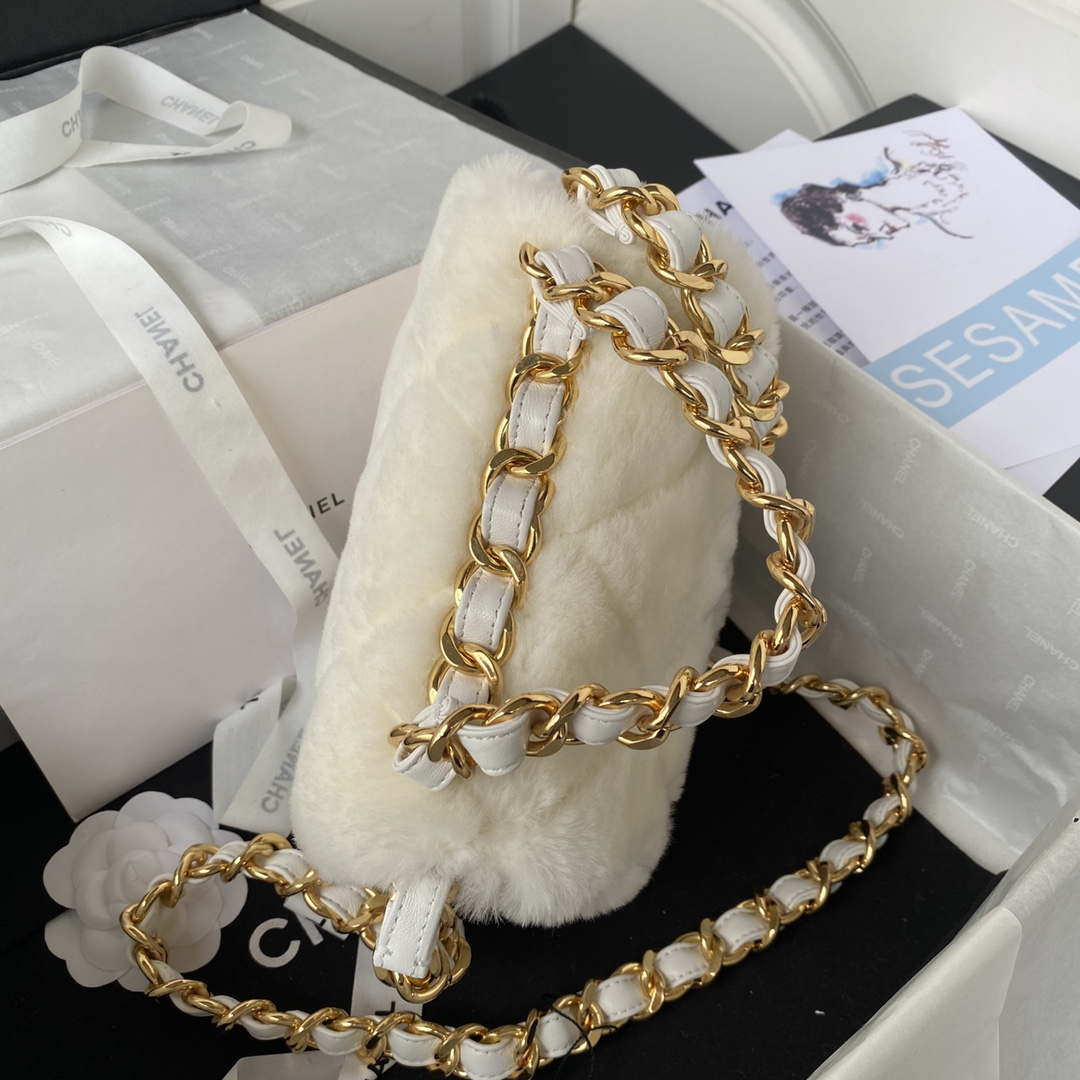 Chanel AS3498 Flap Bag Shearling Beige