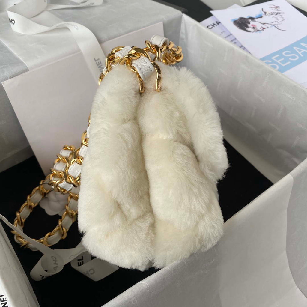 Chanel AS3498 Flap Bag Shearling Beige