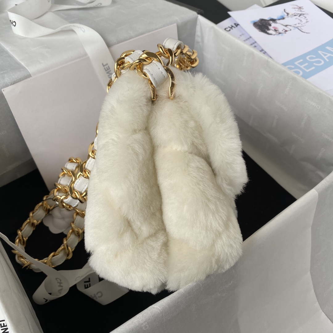 Chanel AS3498 Flap Bag Shearling Beige