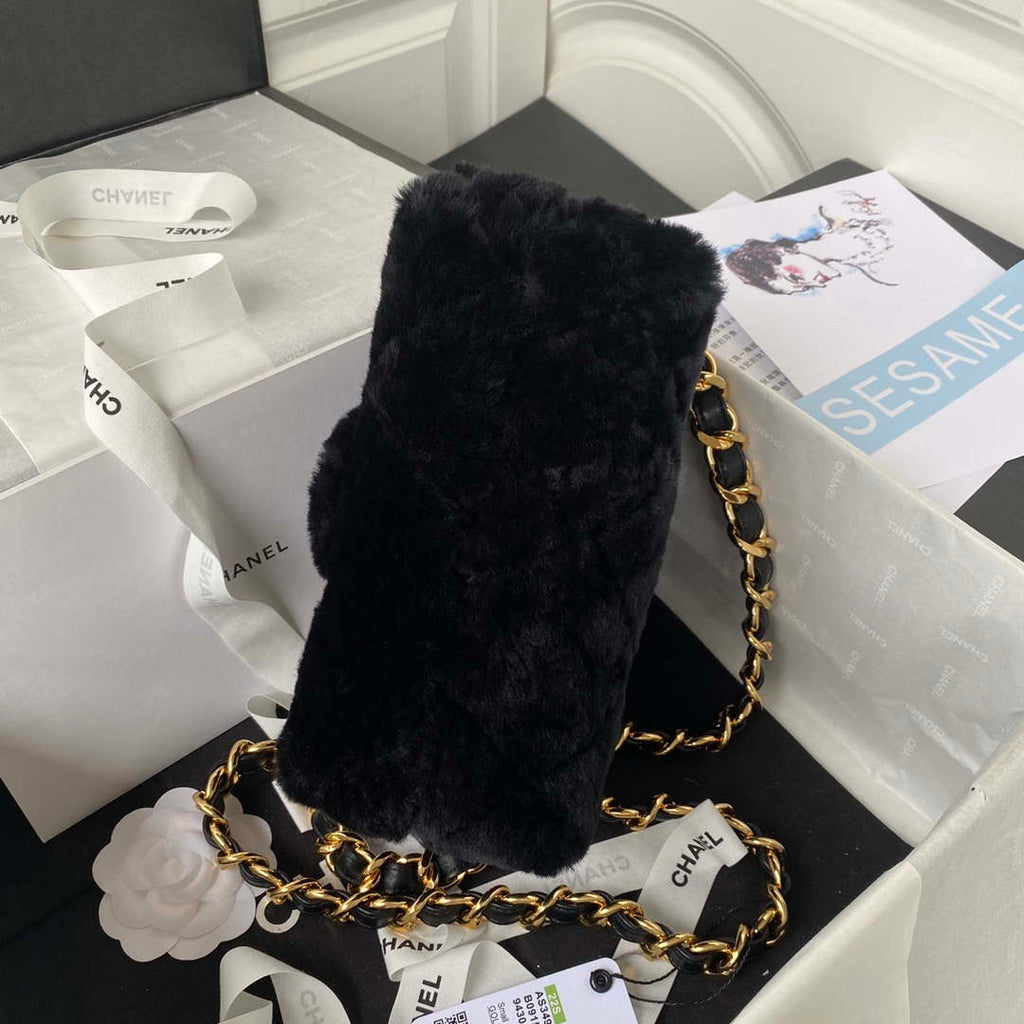 Chanel AS3498 Flap Bag Shearling Black