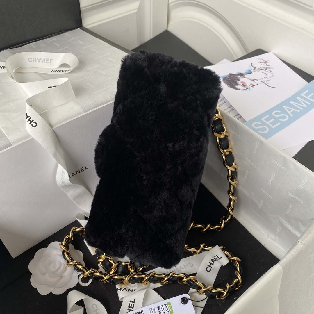 Chanel AS3498 Flap Bag Shearling Black