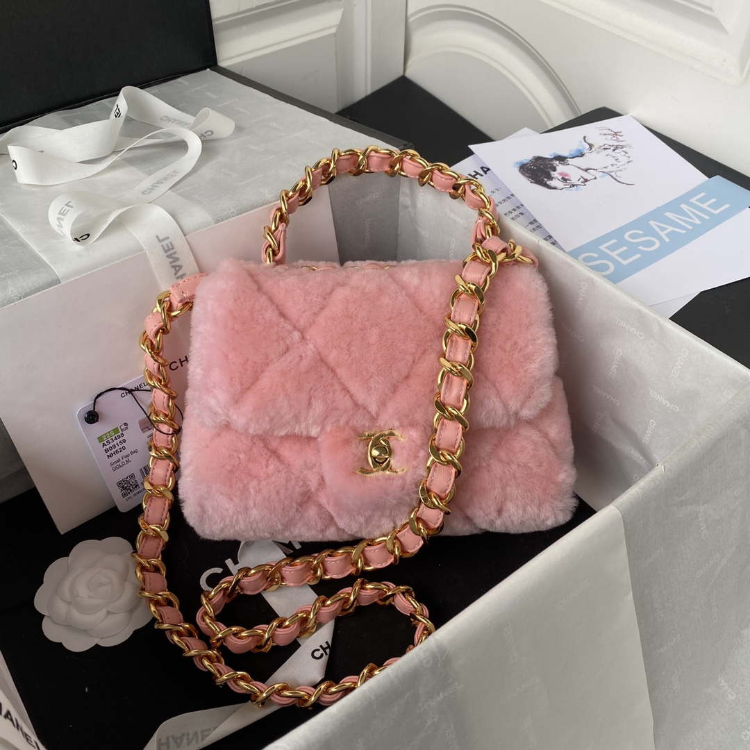 Chanel AS3498 Flap Bag Shearling Pink - Default Title - View 1