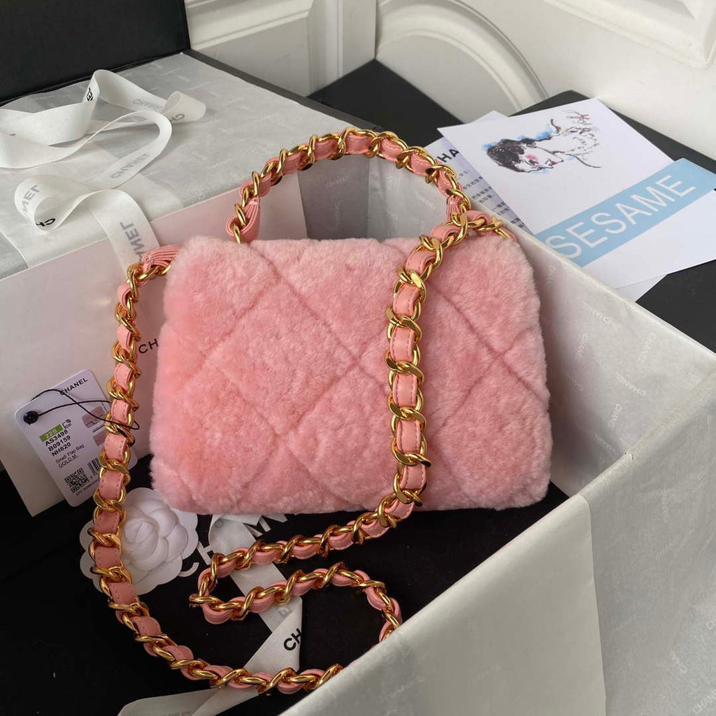Chanel AS3498 Flap Bag Shearling Pink