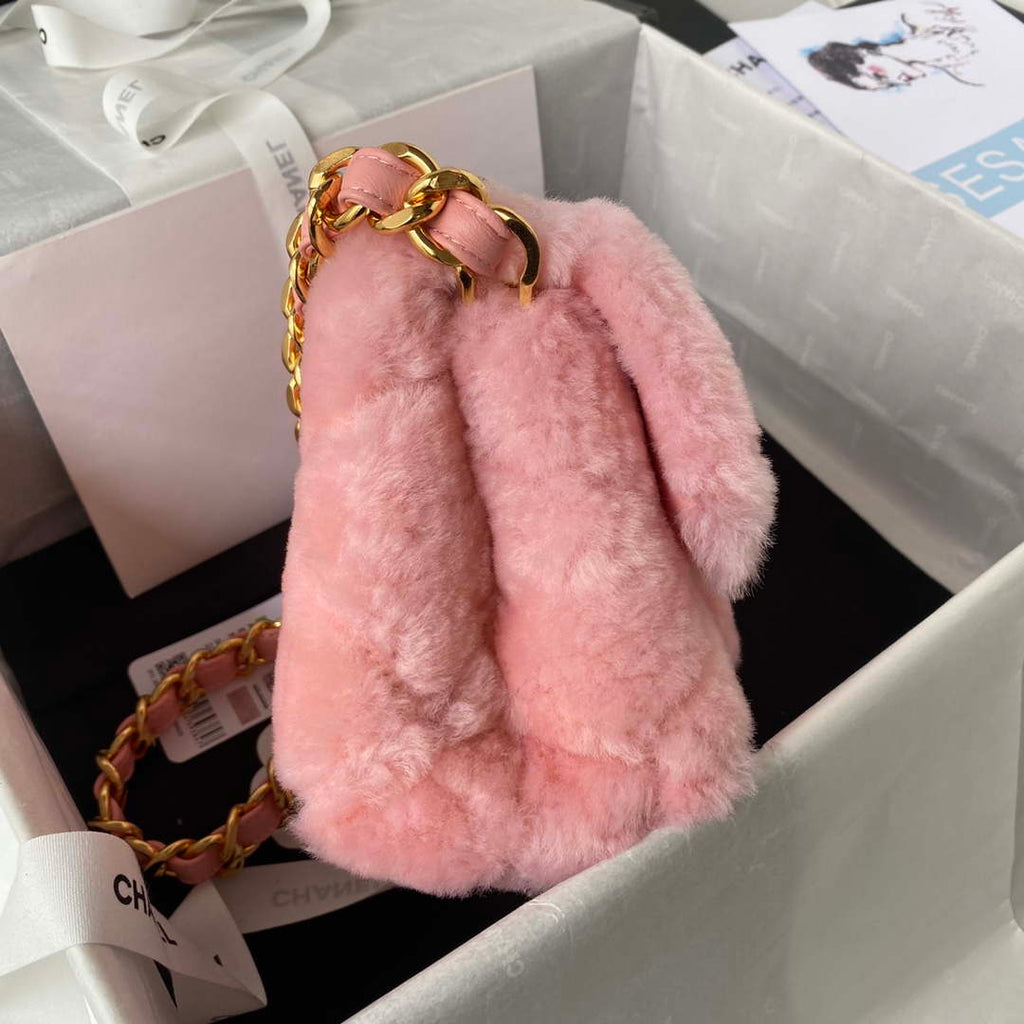 Chanel AS3498 Flap Bag Shearling Pink