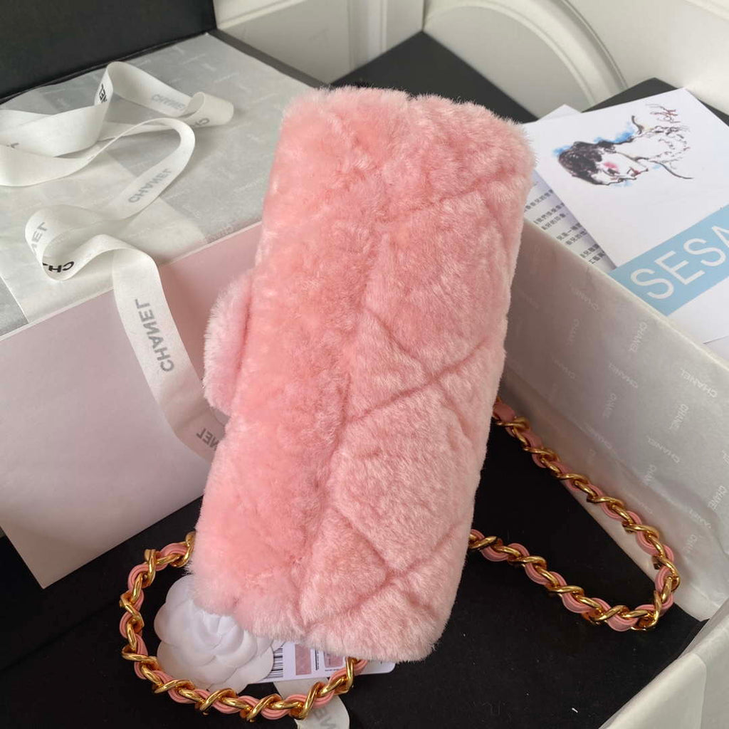 Chanel AS3498 Flap Bag Shearling Pink