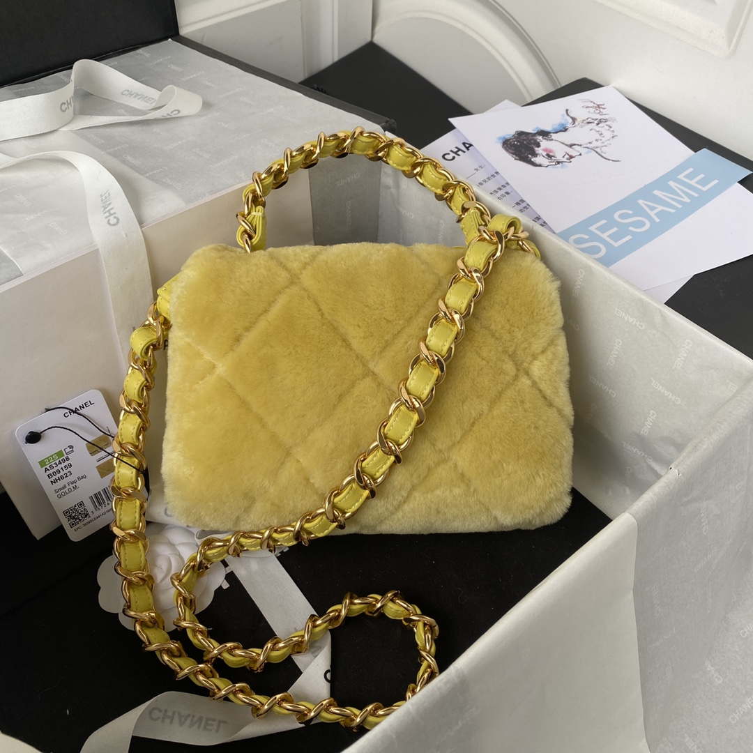 Chanel AS3498 Flap Bag Shearling Yellow
