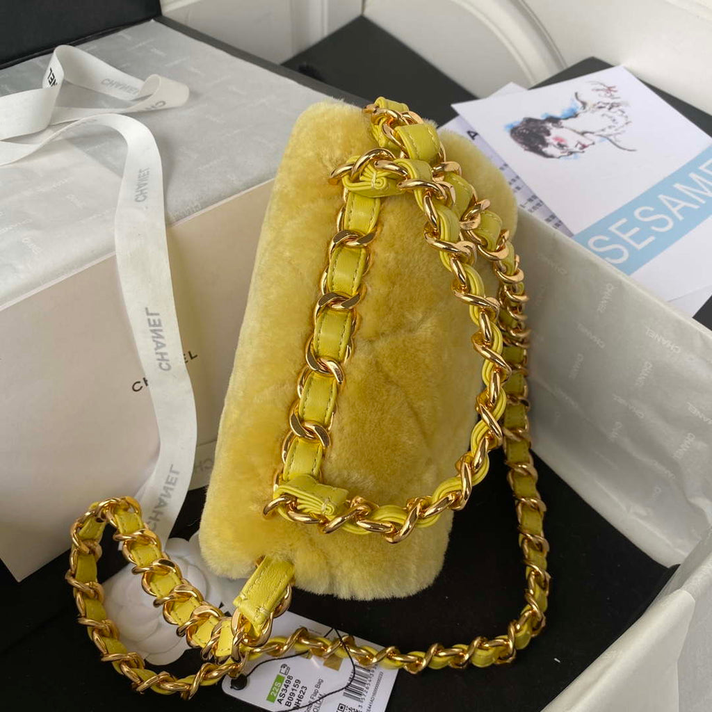 Chanel AS3498 Flap Bag Shearling Yellow