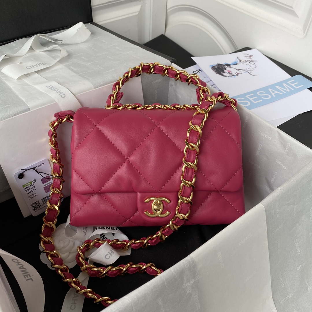 Chanel AS3499 Flap Bag Lambskin Rose Red - Default Title - View 1