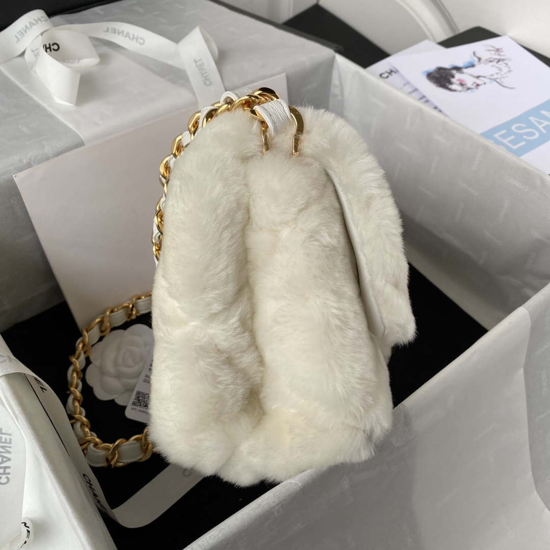 Chanel AS3499 Flap Bag Shearling White
