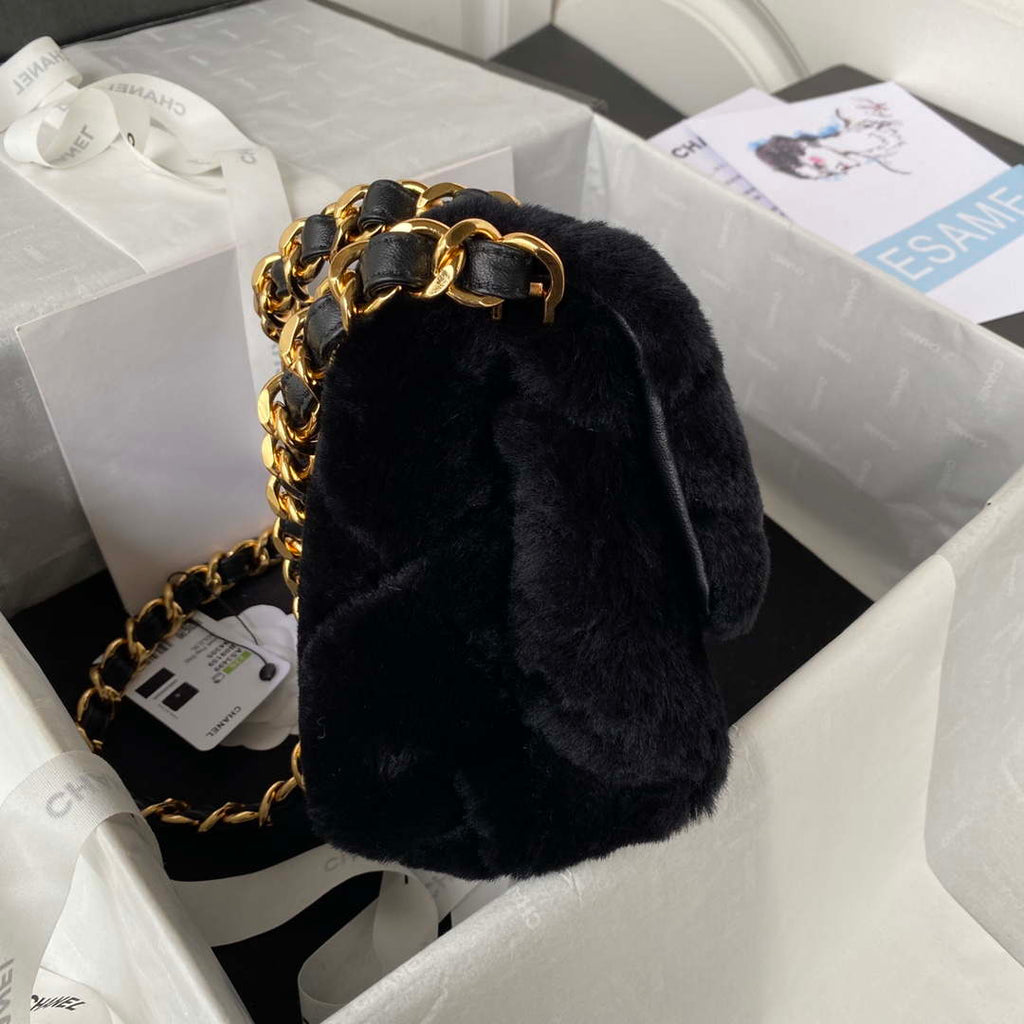 Chanel AS3499 Flap Bag Shearling Black