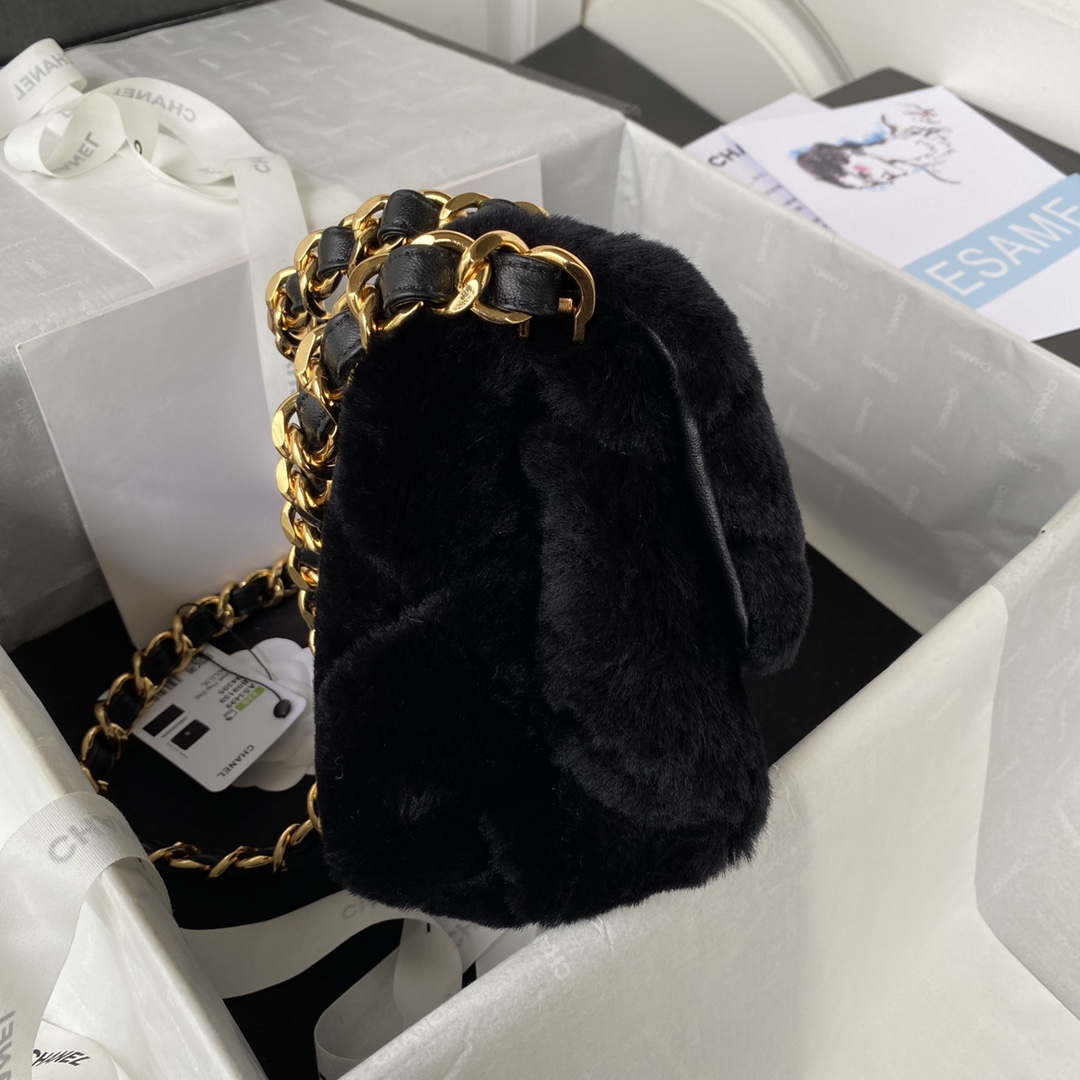 Chanel AS3499 Flap Bag Shearling Black