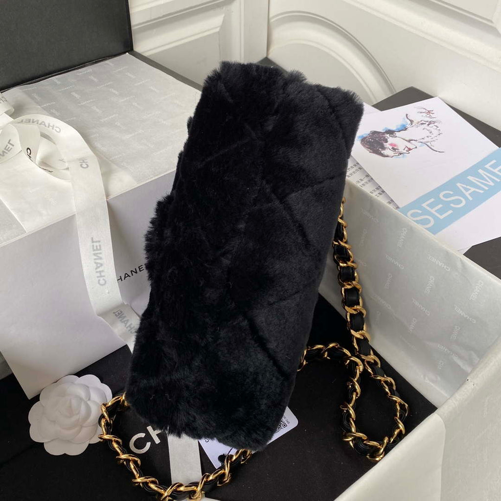 Chanel AS3499 Flap Bag Shearling Black
