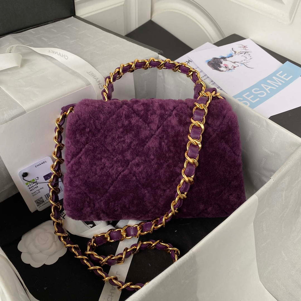 Chanel AS3499 Flap Bag Shearling Purple