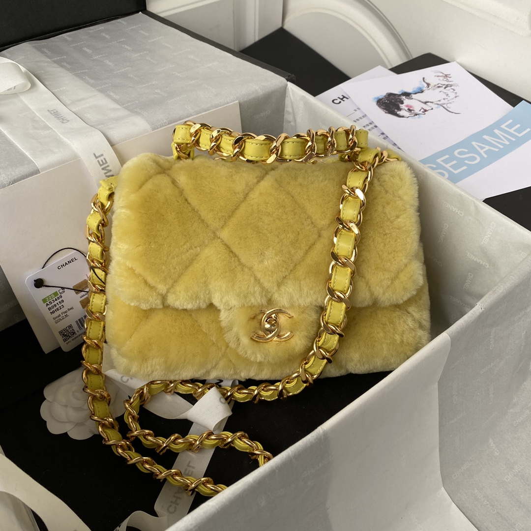Chanel AS3499 Flap Bag Shearling Yellow - Default Title - View 1