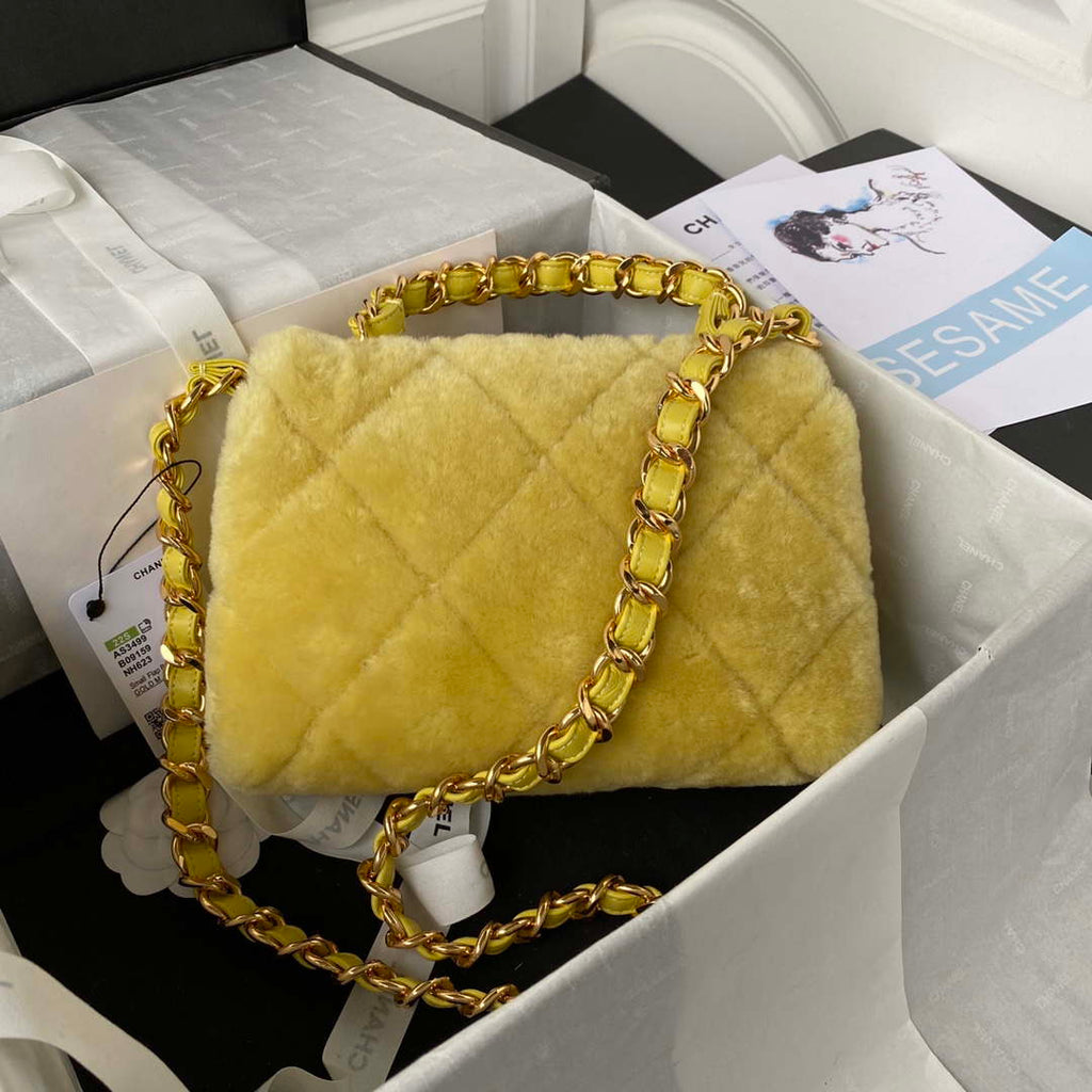Chanel AS3499 Flap Bag Shearling Yellow