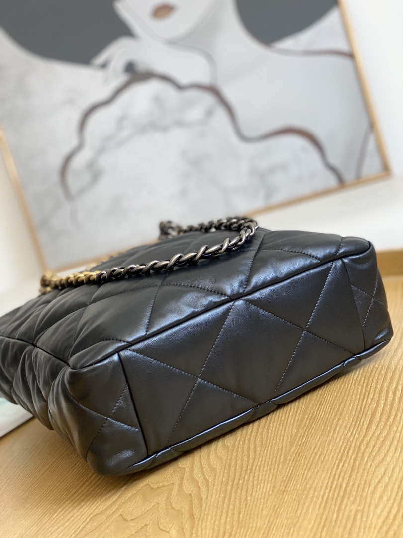 Chanel AS3519 CHANEL19 Shopping Bag Shiny Lambskin Black