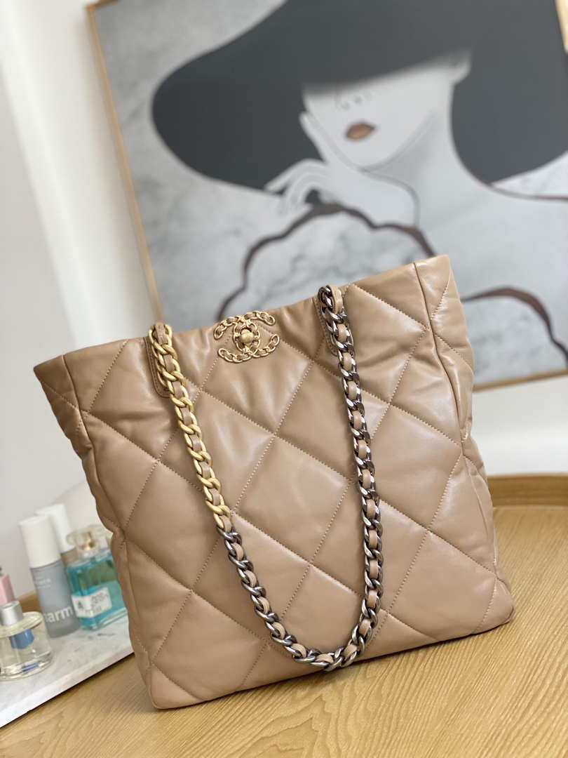 Chanel AS3519 CHANEL19 Shopping Bag Shiny Lambskin Light Brown - Default Title - View 1