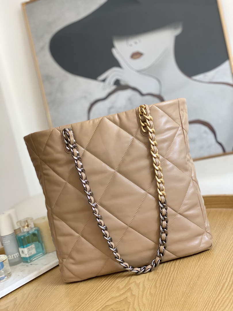 Chanel AS3519 CHANEL19 Shopping Bag Shiny Lambskin Light Brown - Default Title - View 2