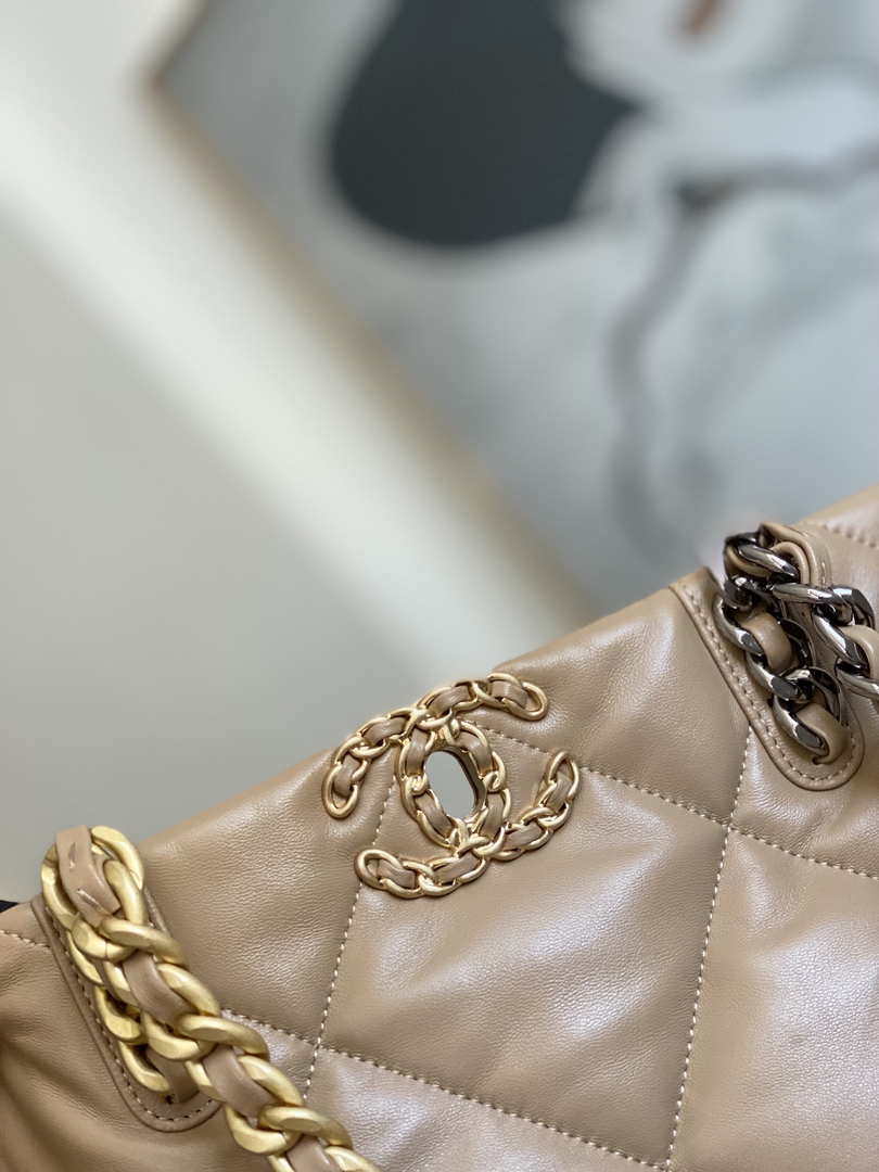 Chanel AS3519 CHANEL19 Shopping Bag Shiny Lambskin Light Brown