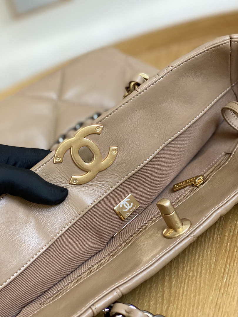 Chanel AS3519 CHANEL19 Shopping Bag Shiny Lambskin Light Brown - Default Title - View 7