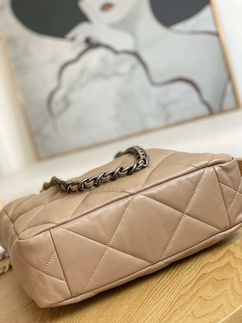 Chanel AS3519 CHANEL19 Shopping Bag Shiny Lambskin Light Brown - Default Title - View 9
