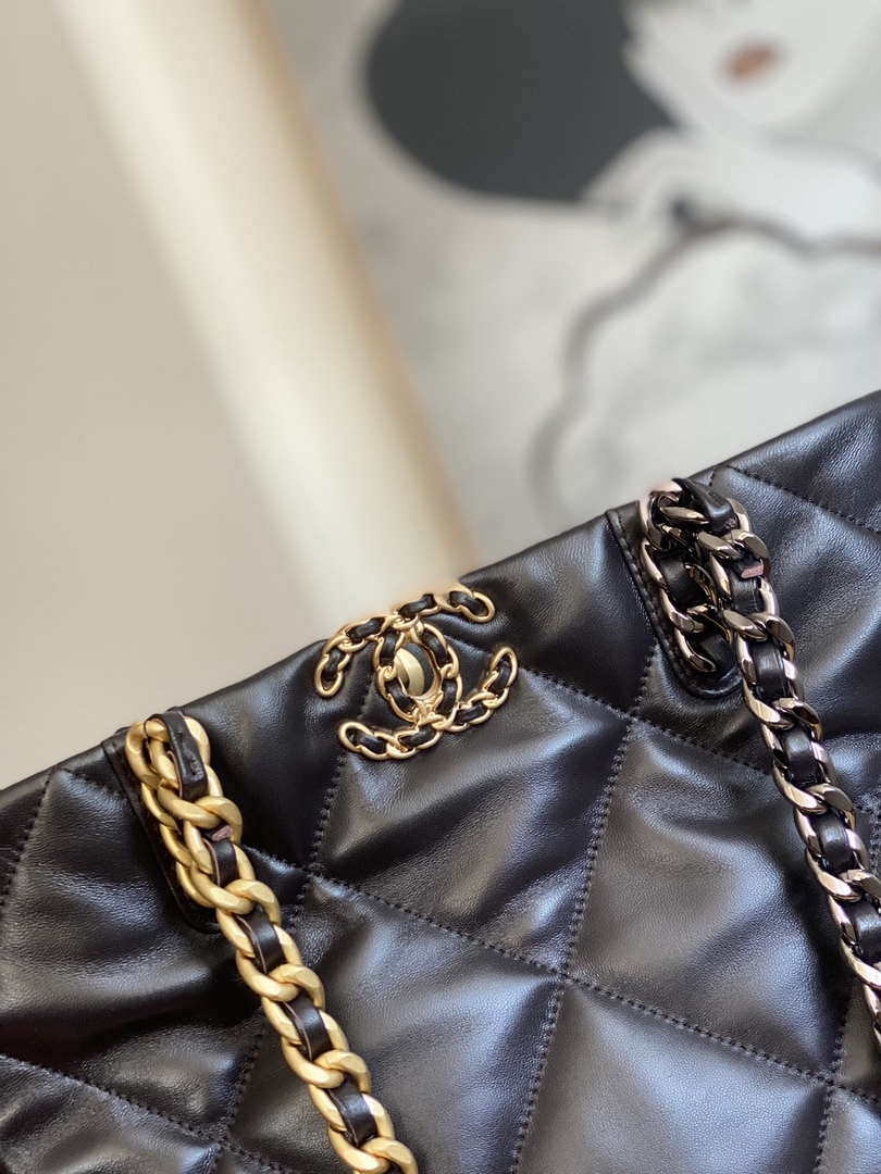 Chanel AS3519 CHANEL19 Shopping Bag Shiny Lambskin Dark Brown