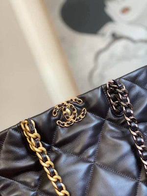 Chanel AS3519 CHANEL19 Shopping Bag Shiny Lambskin Dark Brown - Default Title - View 3