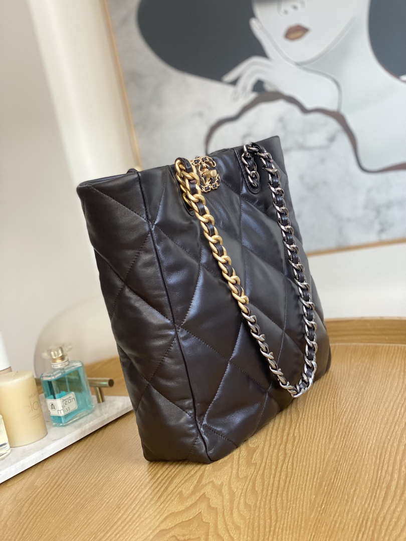 Chanel AS3519 CHANEL19 Shopping Bag Shiny Lambskin Dark Brown - Default Title - View 4