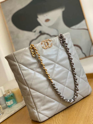Chanel AS3519 CHANEL19 Shopping Bag Shiny Lambskin Gray - Default Title - View 3