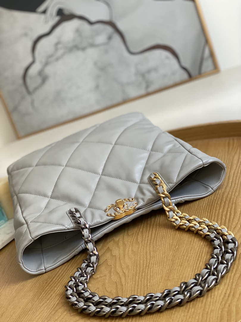 Chanel AS3519 CHANEL19 Shopping Bag Shiny Lambskin Gray - Default Title - View 4