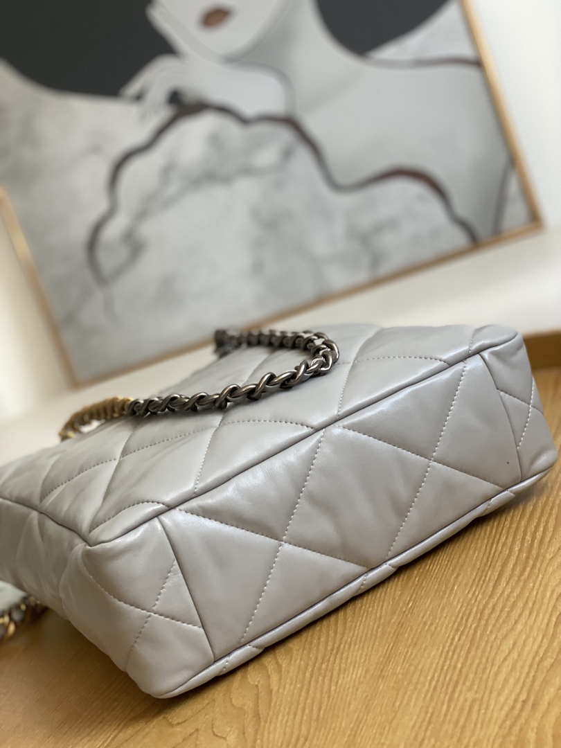 Chanel AS3519 CHANEL19 Shopping Bag Shiny Lambskin Gray - Default Title - View 9