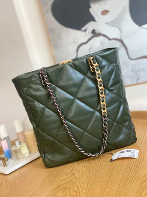 Chanel AS3519 CHANEL19 Shopping Bag Shiny Lambskin Dark Green - Default Title - View 2