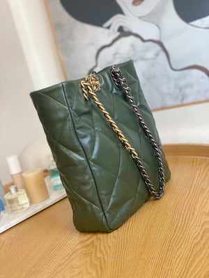 Chanel AS3519 CHANEL19 Shopping Bag Shiny Lambskin Dark Green - Default Title - View 3