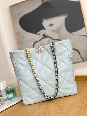 Chanel AS3519 CHANEL19 Shopping Bag Shiny Lambskin Light Blue - Default Title - View 1