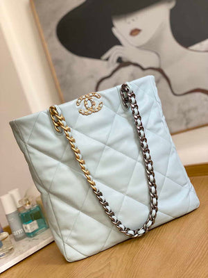 Chanel AS3519 CHANEL19 Shopping Bag Shiny Lambskin Light Blue - Default Title - View 3