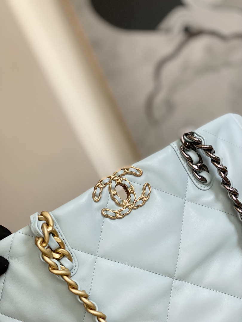 Chanel AS3519 CHANEL19 Shopping Bag Shiny Lambskin Light Blue - Default Title - View 4